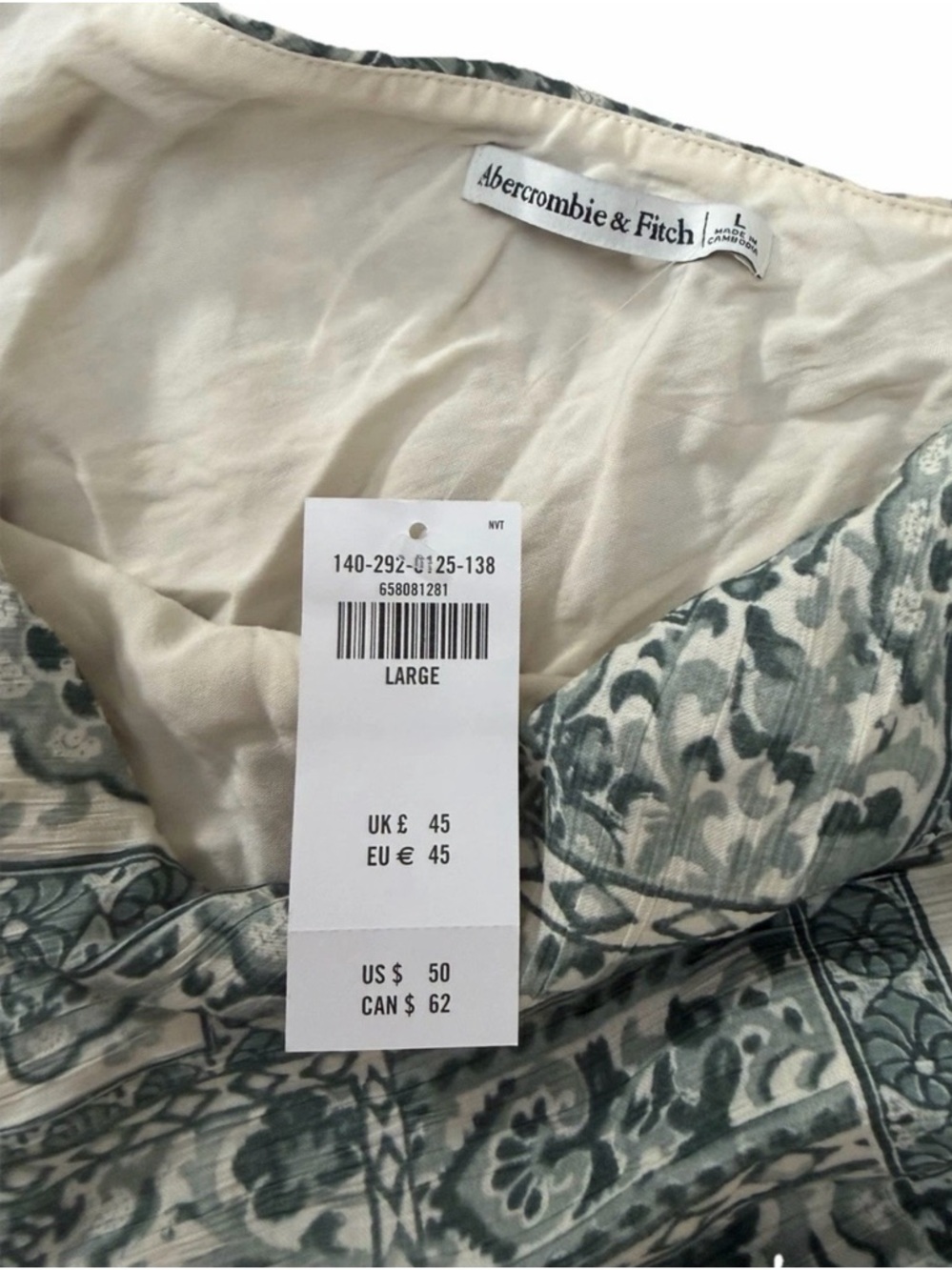 Abercrombie & Fitch One Shoulder Top Size Large Crinkle Textured Boho Print NWT - Picture 4 of 5